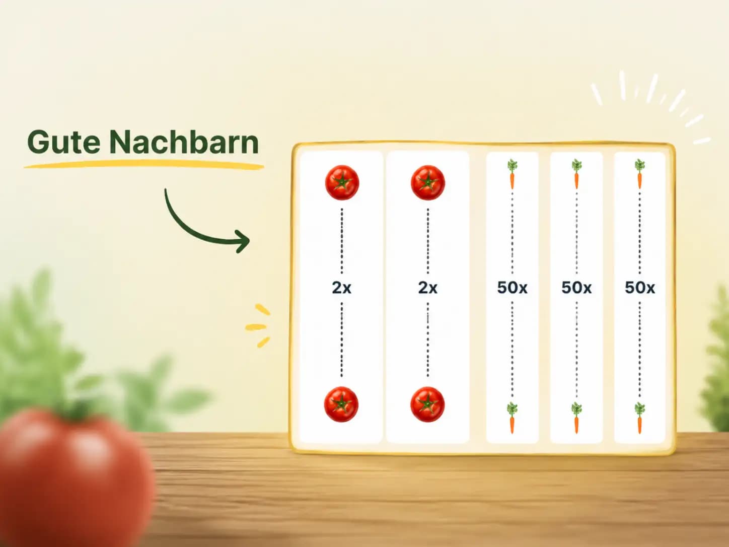 Beetplaner App zeigt gute Pflanznachbarn wie Tomaten und Karotten