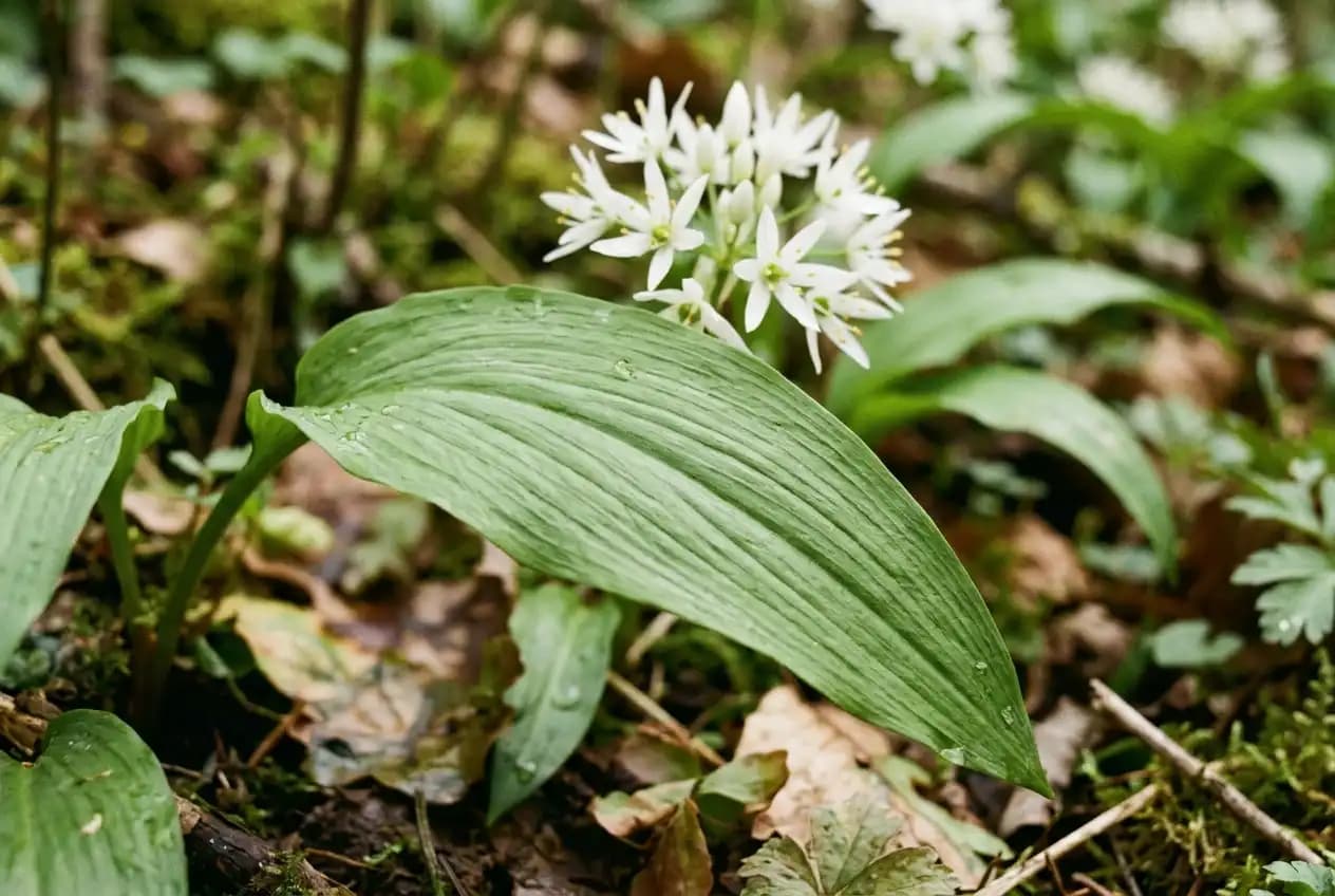 Dichter, sattgrüner Bärlauch-Teppich mit breiten Blättern unter einem Laubbaum in einem schattigen Garten