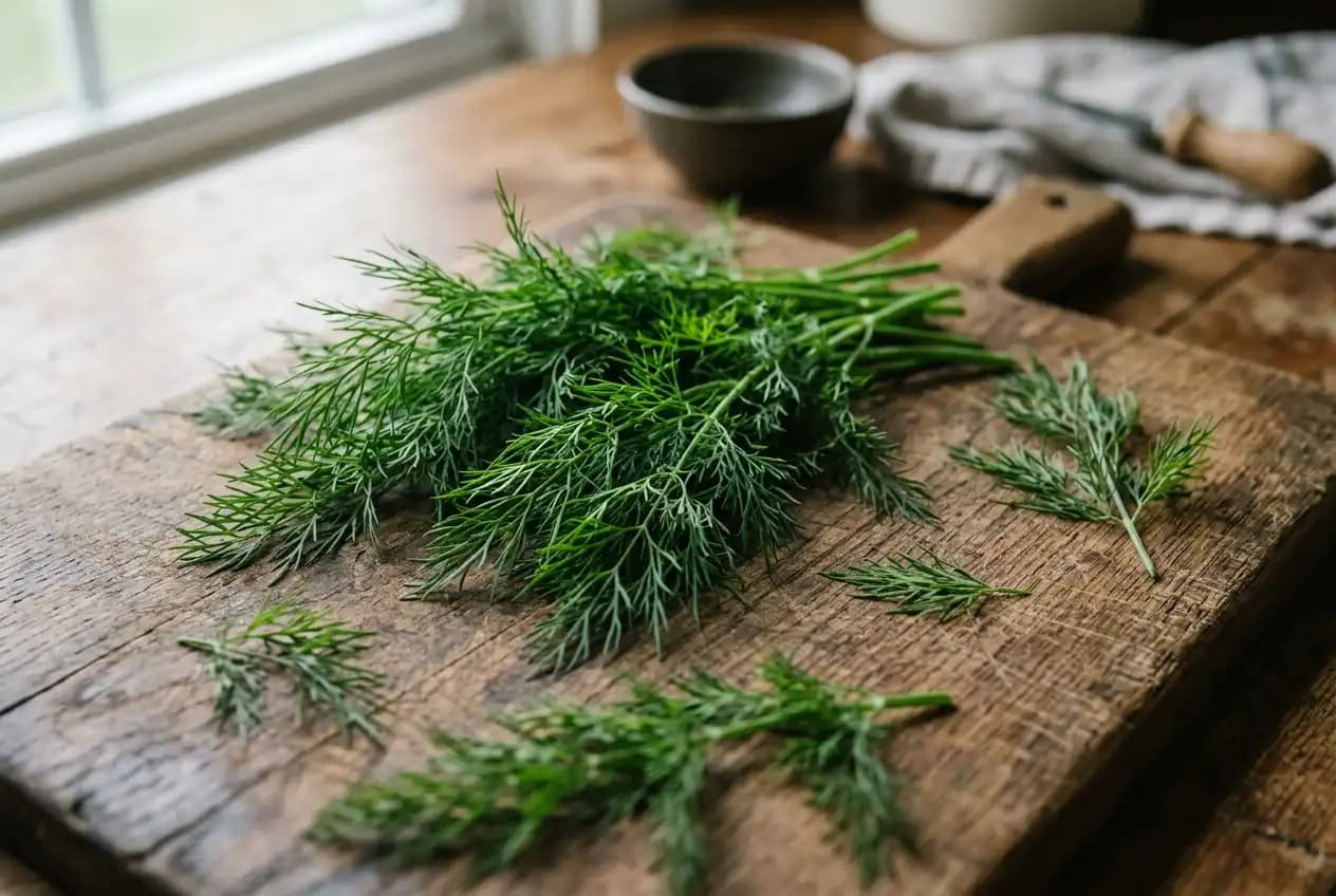 Gelbe Dill-Doldenblüte in Nahaufnahme mit feinen Blütenrispen vor unscharfem Grün