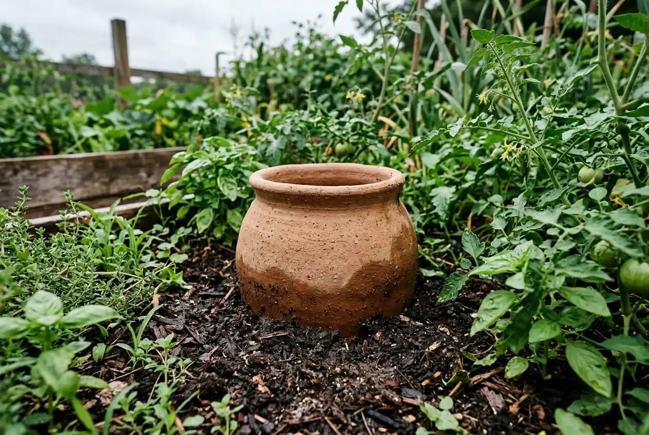 Nahaufnahme von dunkler, feuchter Gartenerde mit sichtbaren Wurzeln und Bodenstruktur, Erdprofil