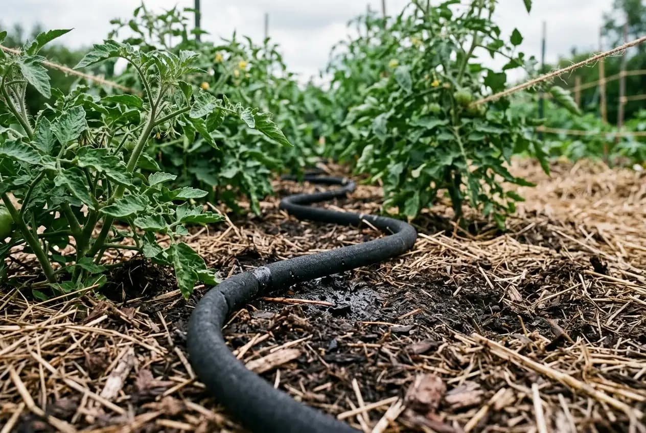 Stark aufgerissener, ausgetrockneter Gartenboden mit tiefen Rissen in der Sommerhitze