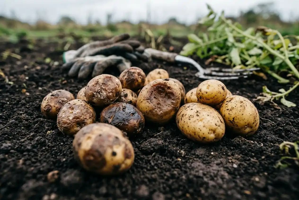 Blumenkohl mit bräunlichen, wässrigen Faulstellen im Strunkbereich als typisches Weichfäule-Symptom